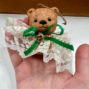 Vintage 1983 Dept 56 Christmas Ornaments Ceramic Bear With‎ Lace Dress